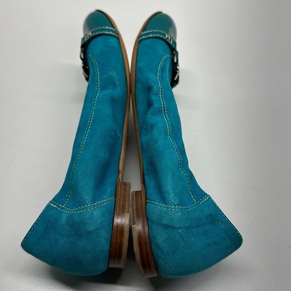 AGL Ballet Flats Shoes Cap Top Buckle Suede Leather Aqua Blue Green Size 38 US 8 - Picture 6 of 9